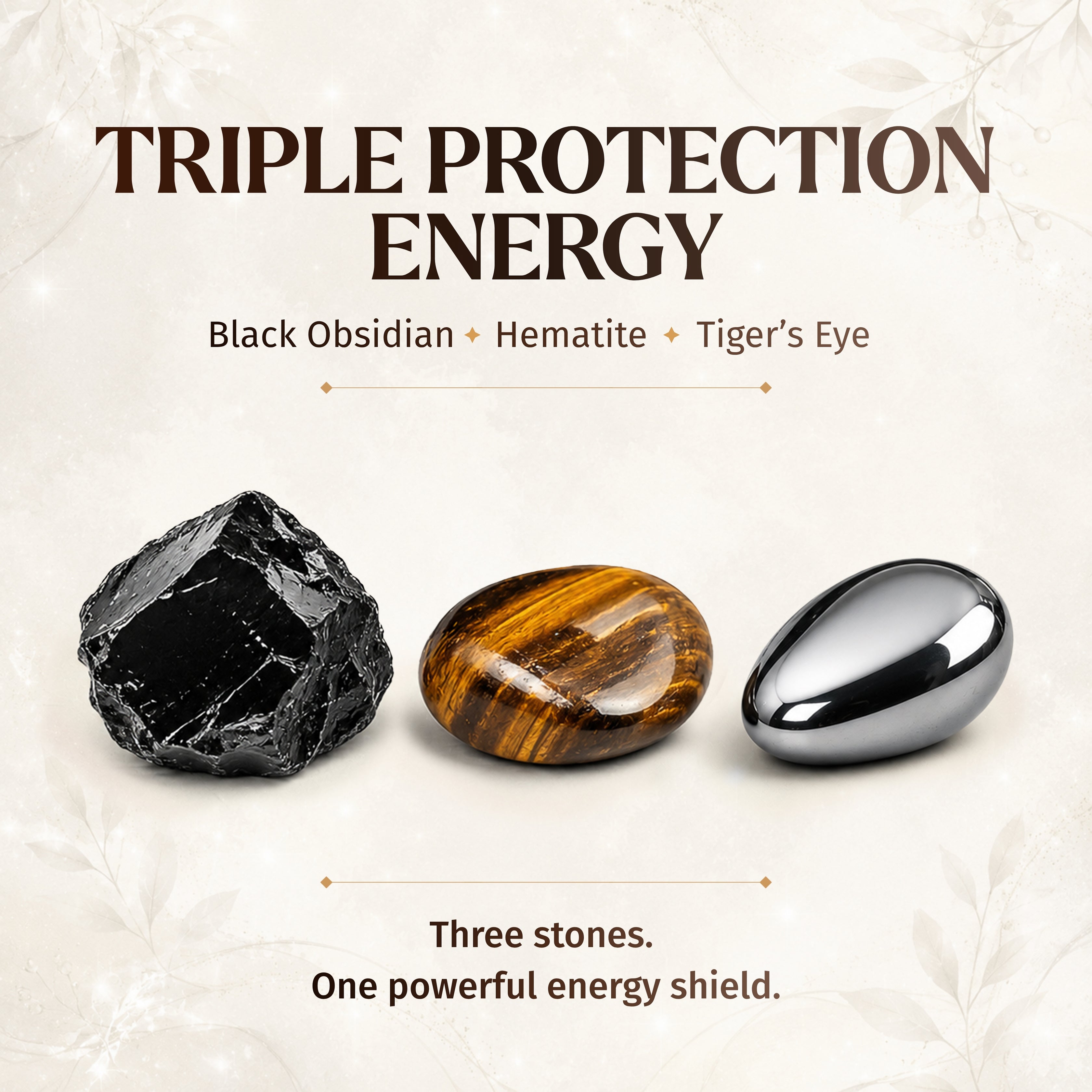 Obsidian, Tiger's Eye & Hematite Crystal Trio