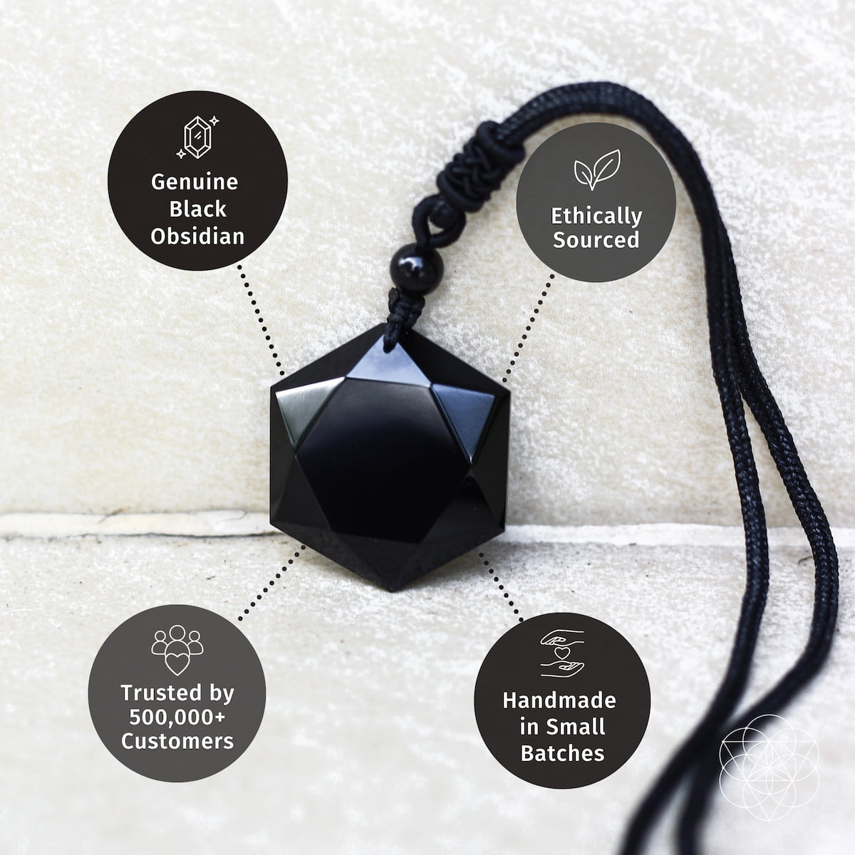 Black Obsidian Hexagram Talisman Pendant