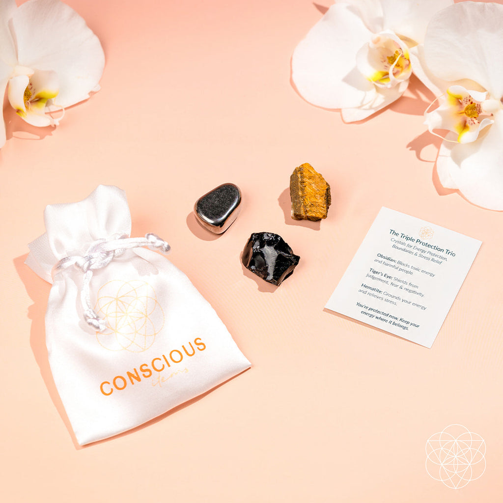 Obsidian, Tiger's Eye & Hematite Crystal Trio