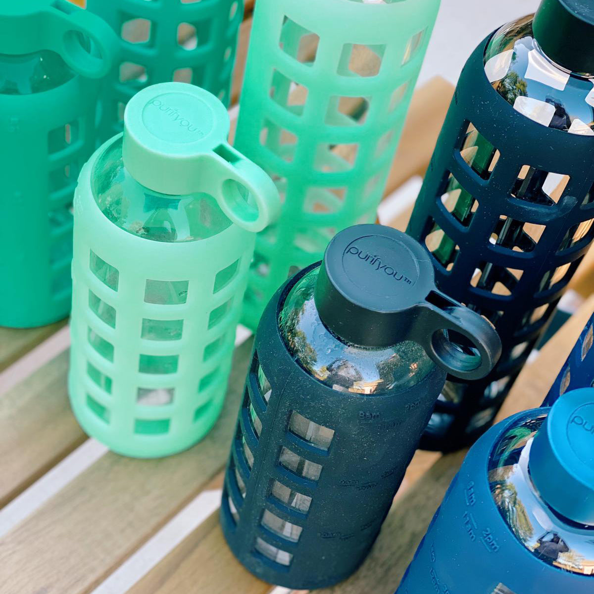 Purifyou Glass Water Bottle with Silicone Sleeve