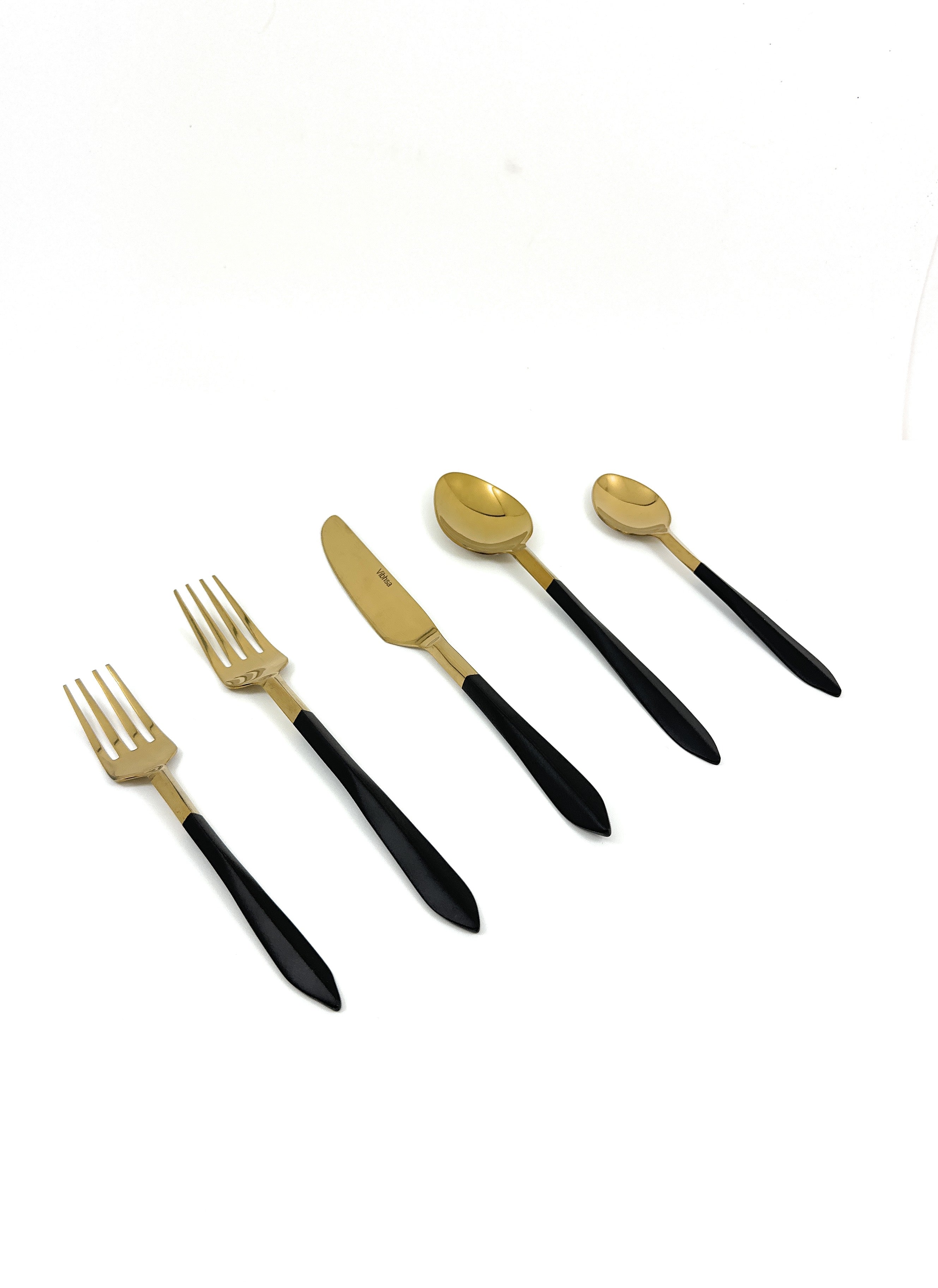Matte Black & Gold Stainless Steel 20-Piece Flatware Set