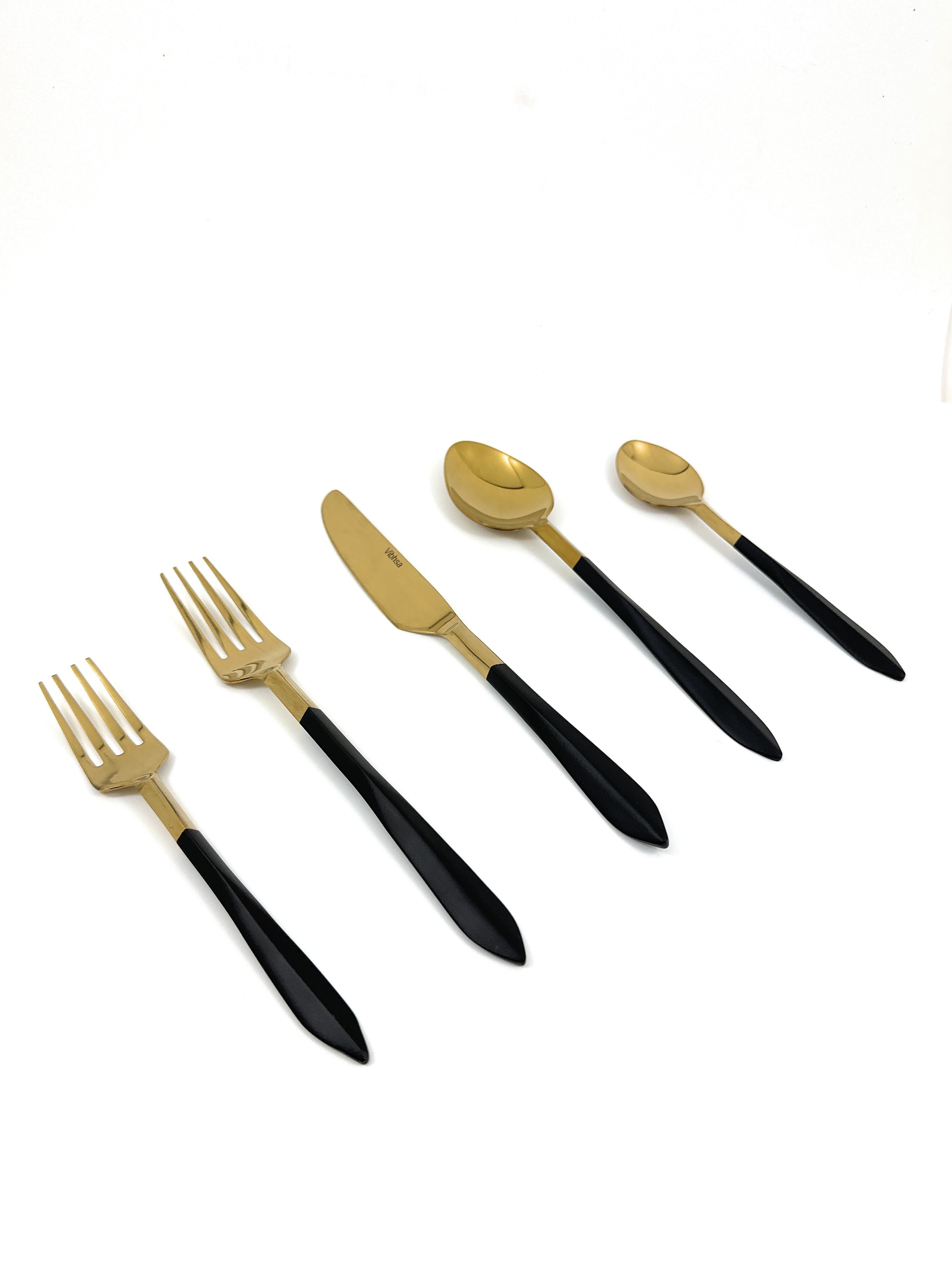 Matte Black & Gold Stainless Steel 20-Piece Flatware Set