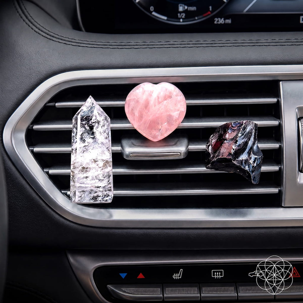 Rose Quartz, Obsidian & Clear Quartz Car Kit