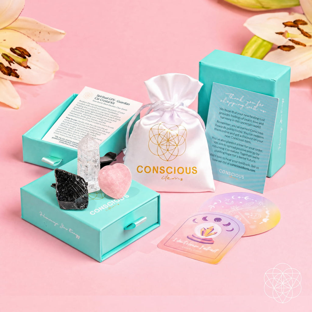 Rose Quartz, Obsidian & Clear Quartz Car Kit