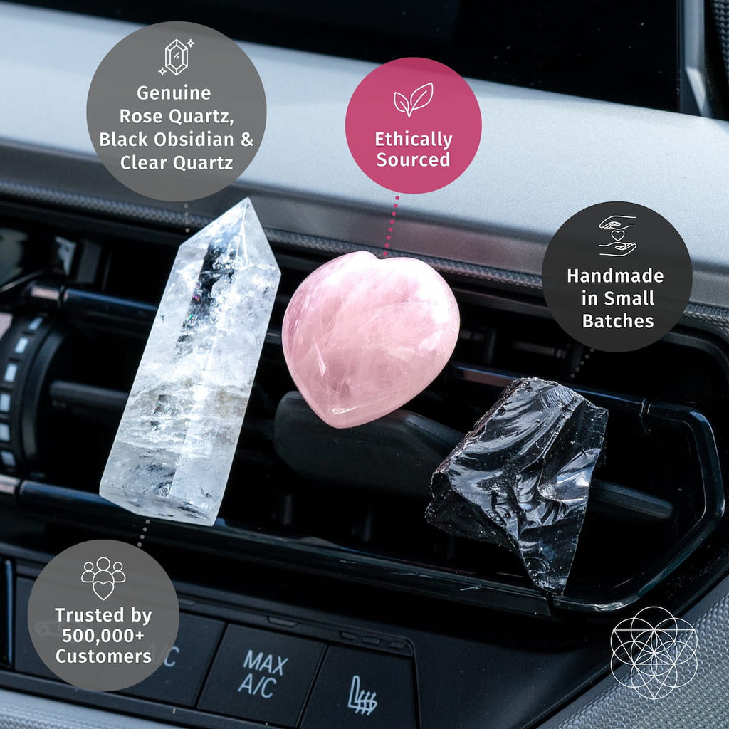 Rose Quartz, Obsidian & Clear Quartz Car Kit