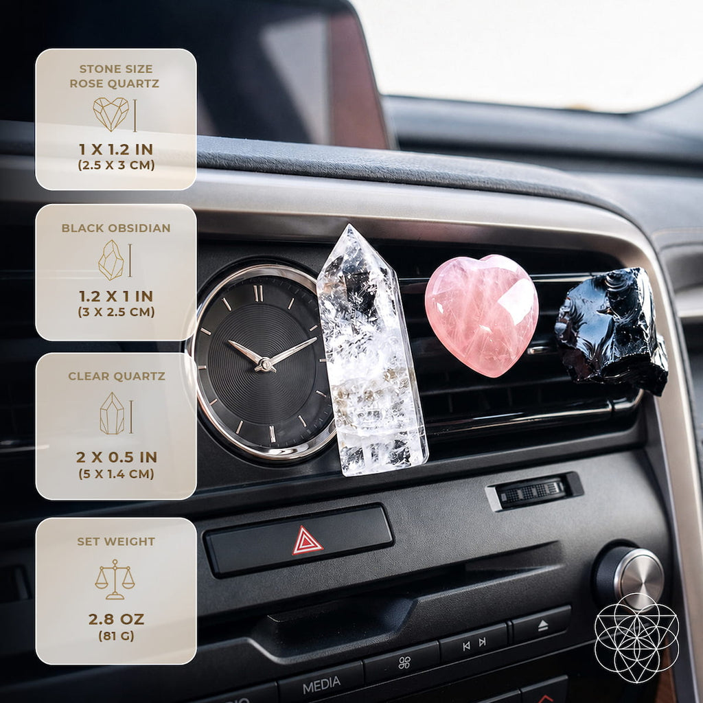 Rose Quartz, Obsidian & Clear Quartz Car Kit
