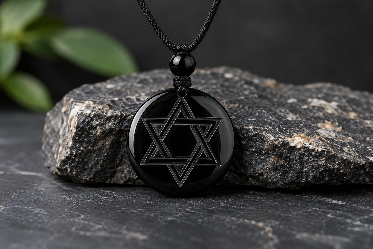 Black Obsidian Hexagram Talisman Pendant