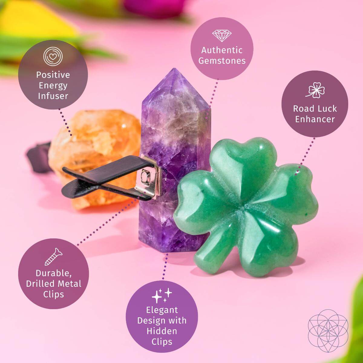 Aventurine, Citrine & Amethyst Car Crystal Kit