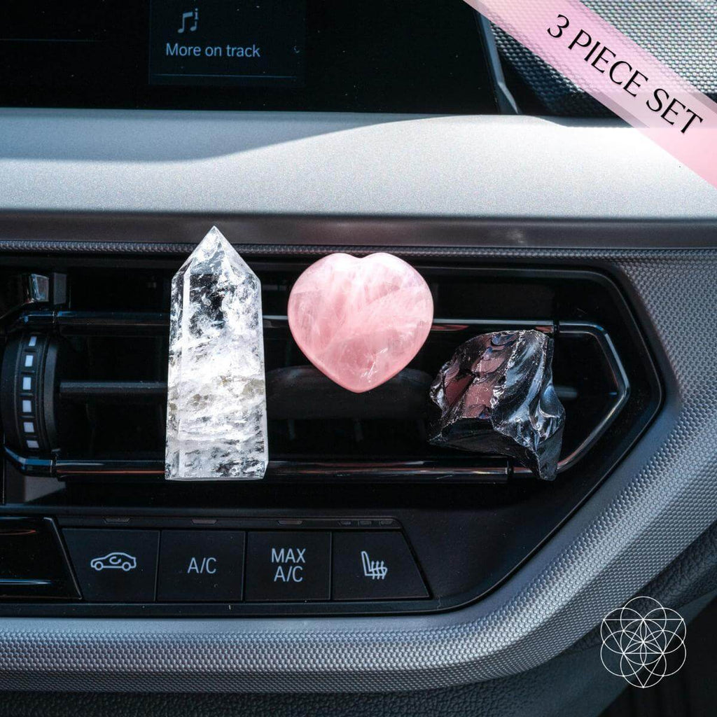 Rose Quartz, Obsidian & Clear Quartz Car Kit