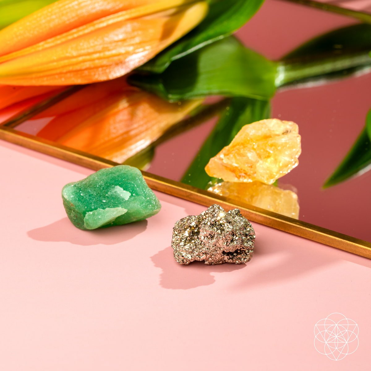 Citrine, Pyrite & Green Aventurine Crystal Trio