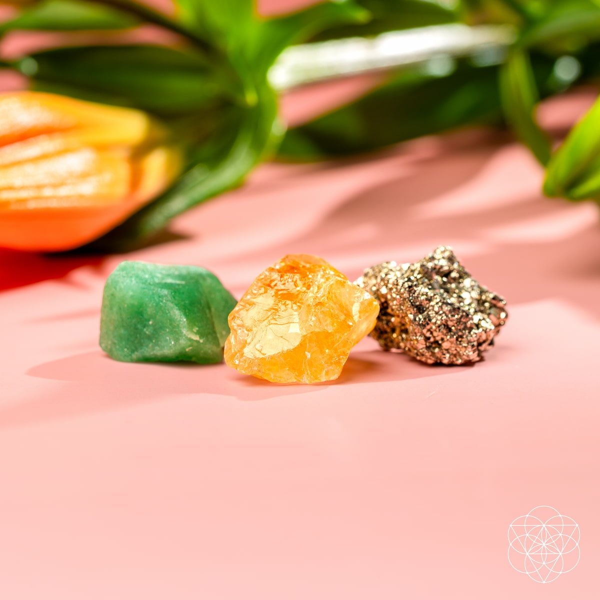 Citrine, Pyrite & Green Aventurine Crystal Trio