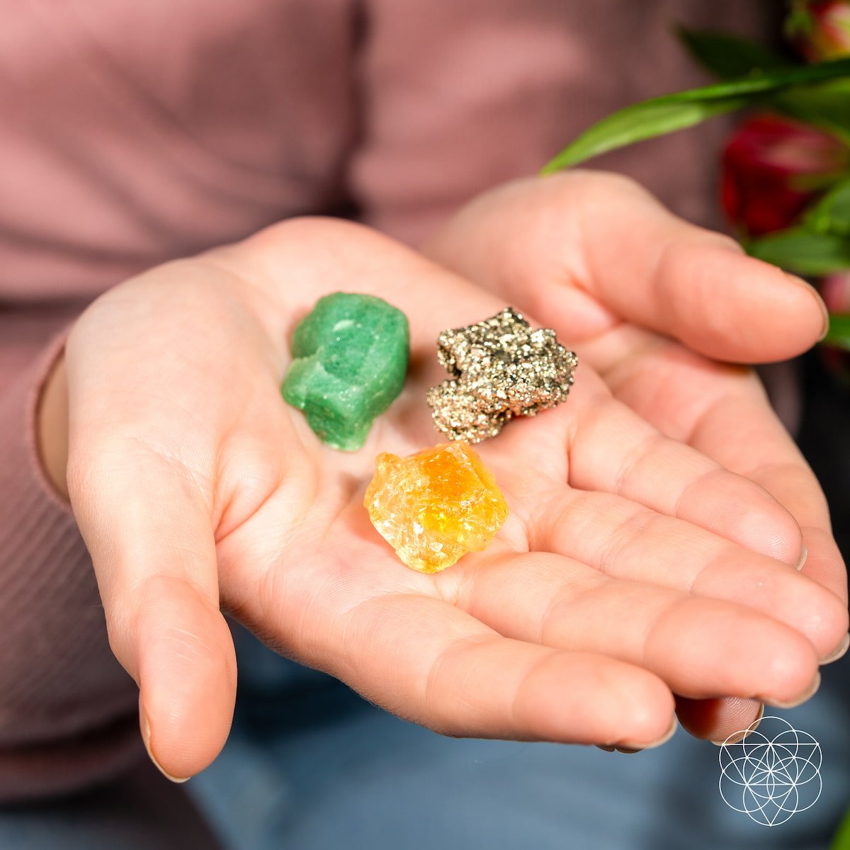 Citrine, Pyrite & Green Aventurine Crystal Trio