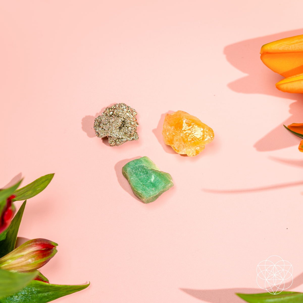 Citrine, Pyrite & Green Aventurine Crystal Trio
