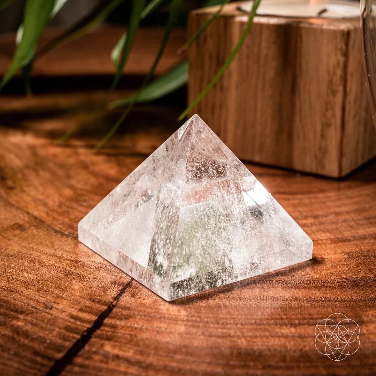 Black Obsidian & Clear Quartz Pyramid Decor