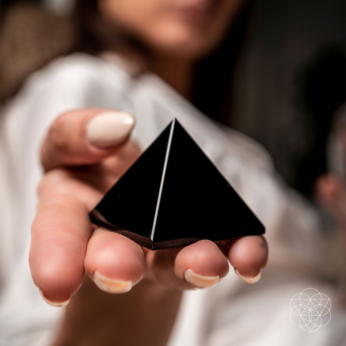Black Obsidian & Clear Quartz Pyramid Decor