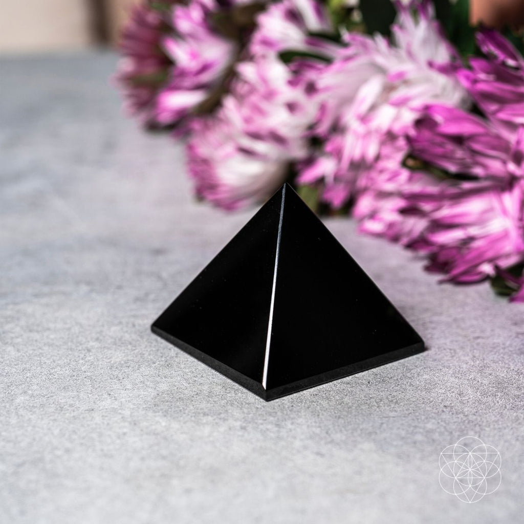 Black Obsidian & Clear Quartz Pyramid Decor